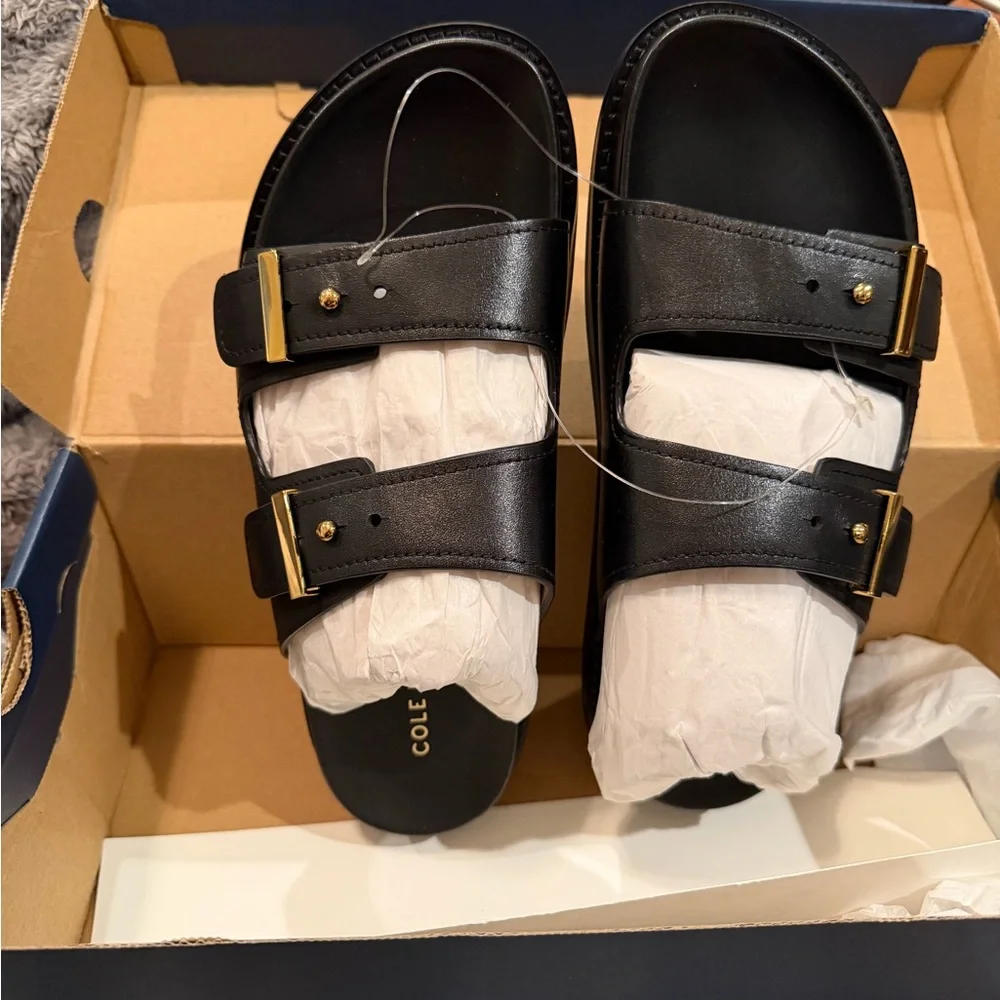 NWT Cole Haan Black Marisol Footbed Womens Sandals
